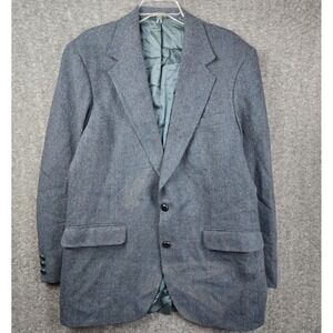 American Trend Blazer Mens 44 Blue‎ Herringbone Wool Pinstripe Sport Coat USA